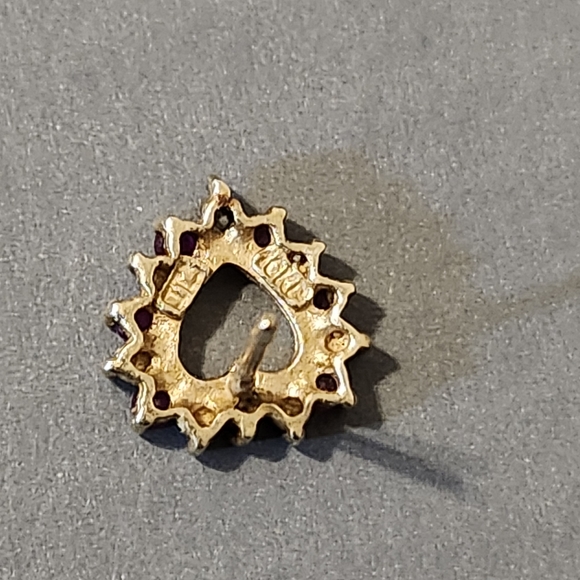 10K YELLOW GOLD Pink Sapphire & Diamond Heart Stud Earrings - Picture 2 of 4